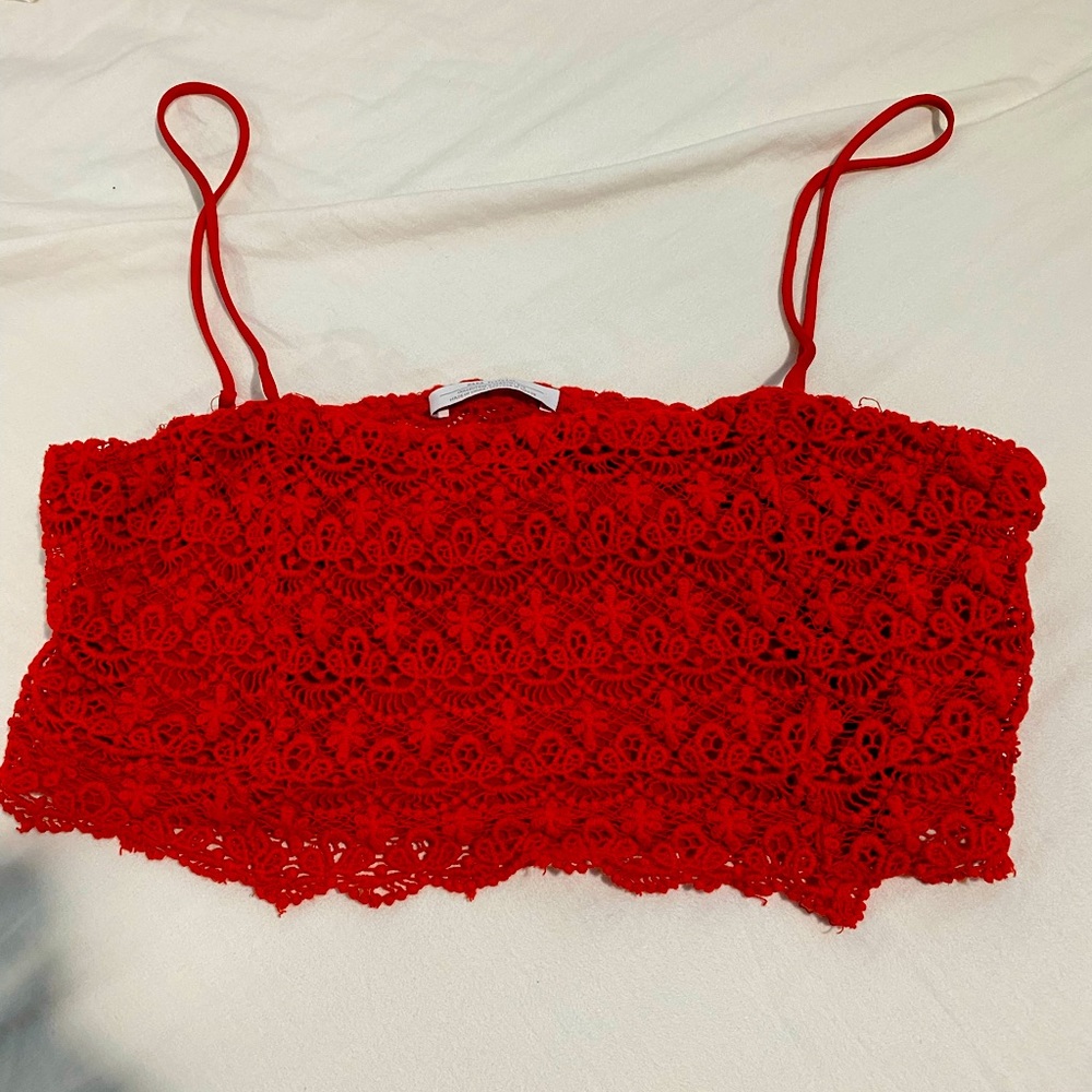 Red crop top tank top